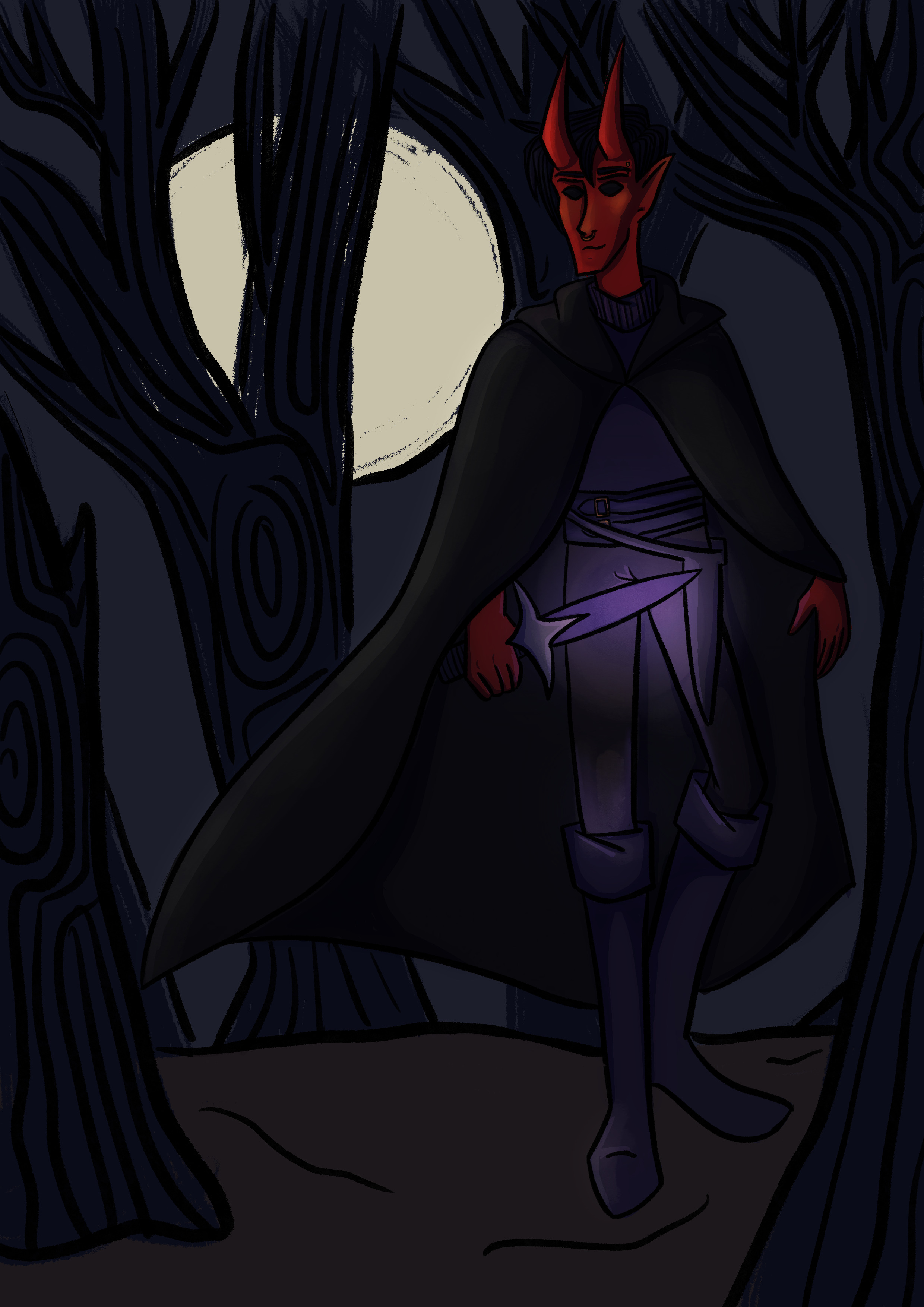 tiefling in dark woods